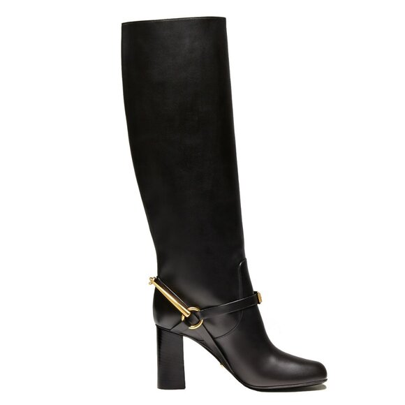 GUCCI TALL BOOTS TESS BLACK LEATHER HORSEBIT MID HEEL sz IT 34 US 4 - Picture 1 of 6